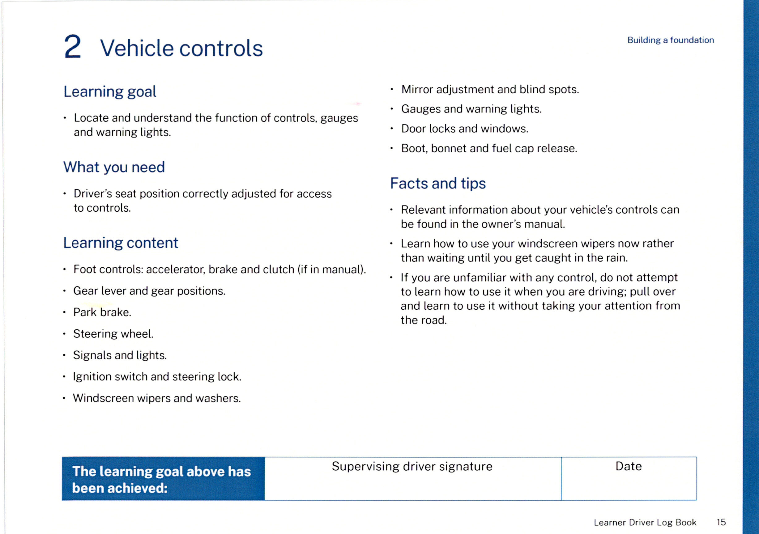 Learning Goal 2 Vehicle controls