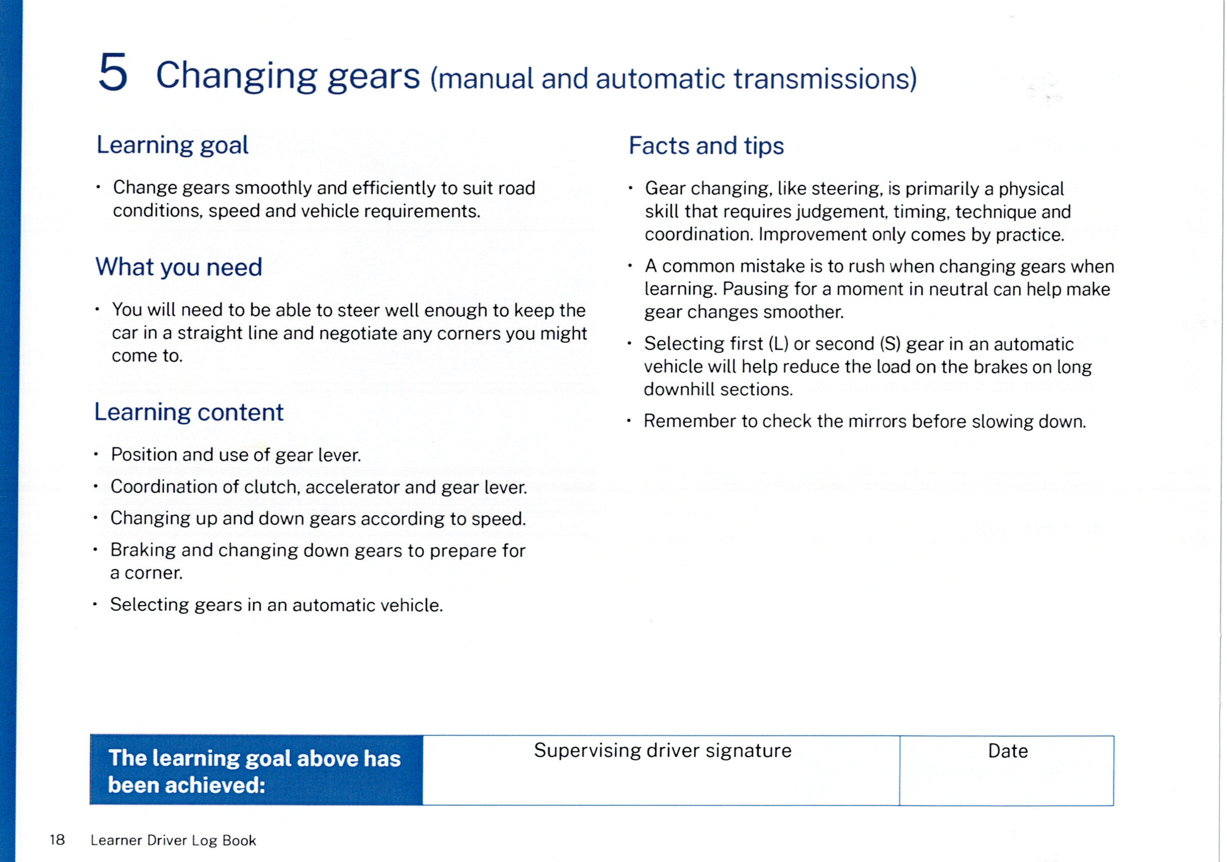 Learning Goal 5 Changing gears