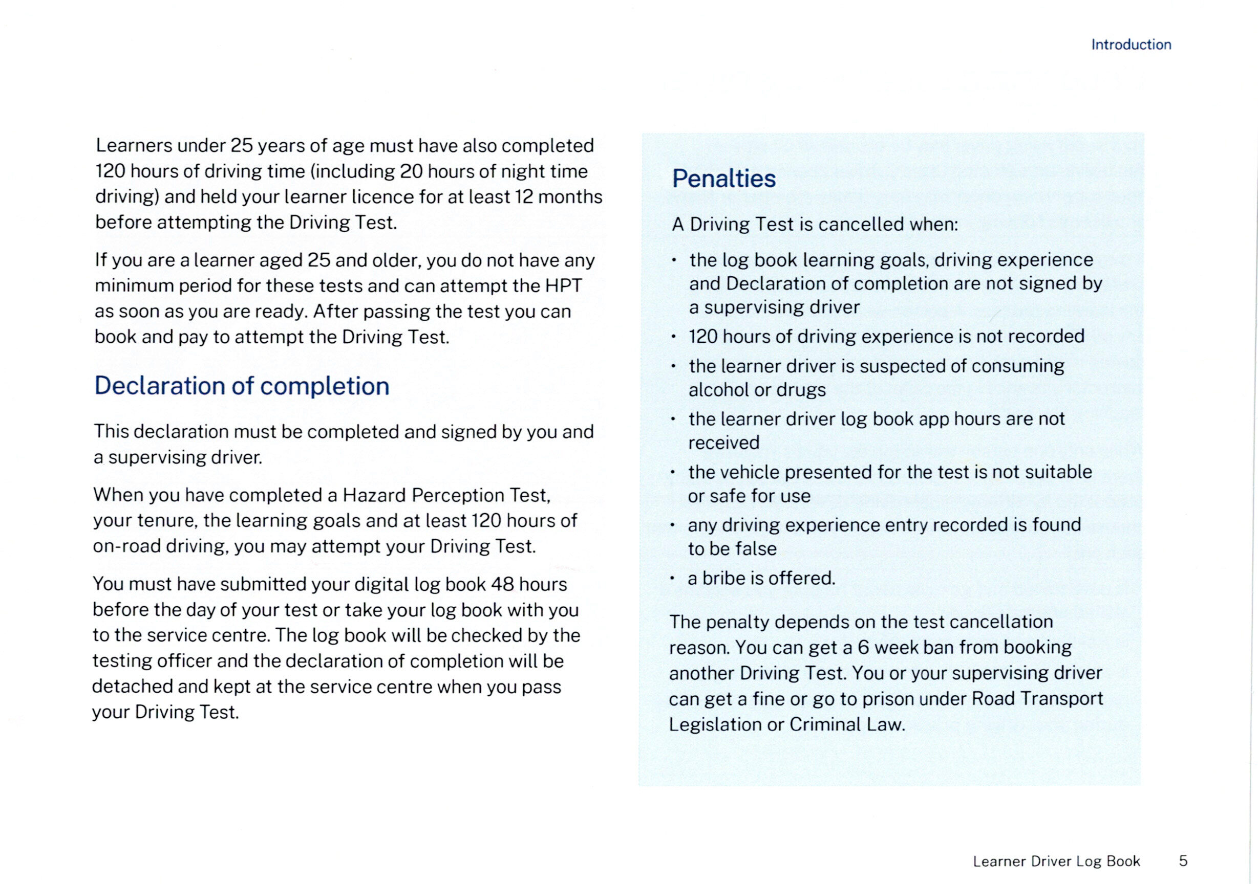NSW Driving Test Declaration of Completion and Penalties