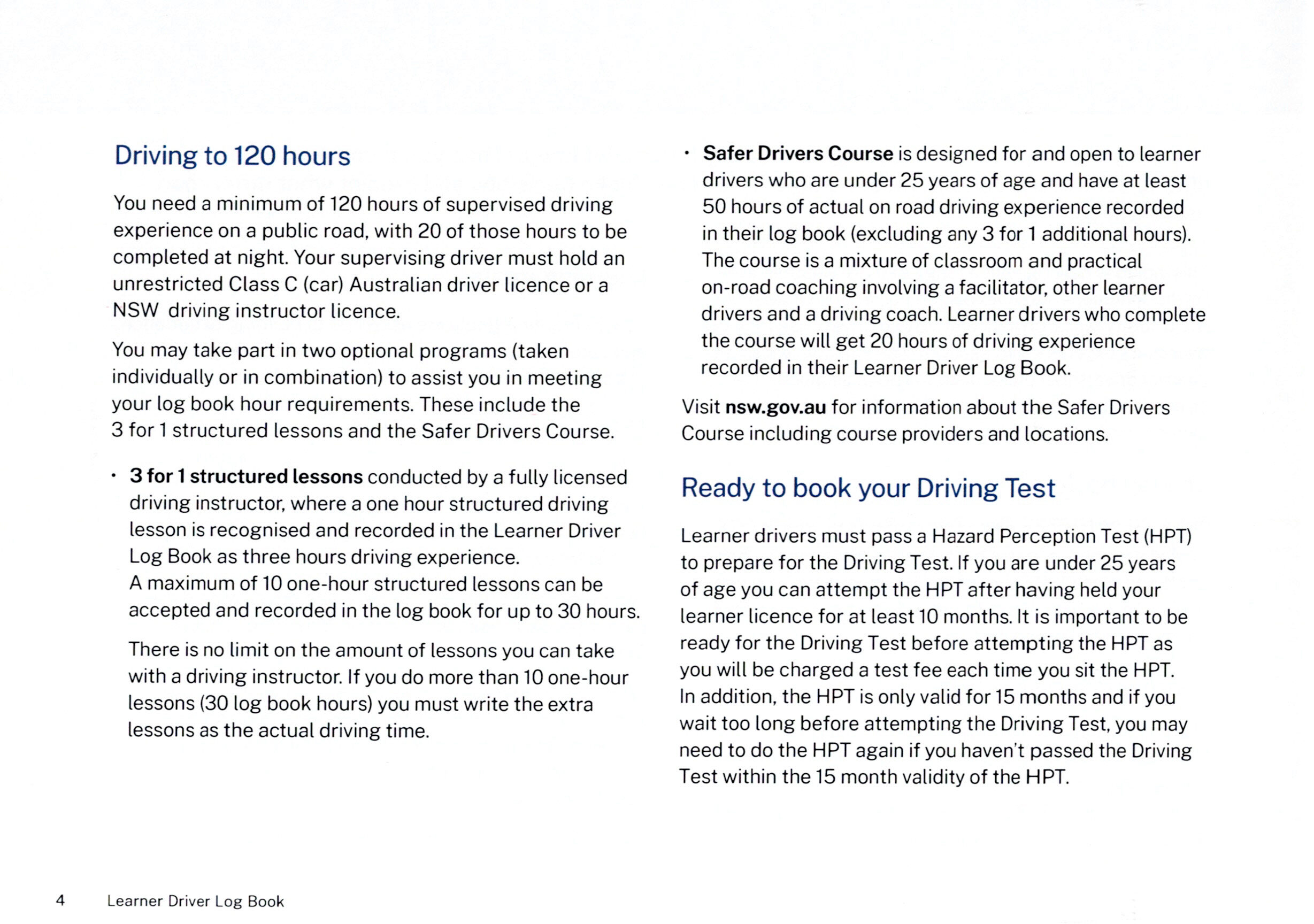 NSW Driving to 120 Hours, 3 for 1 Lessons, and Safer Drivers Course
