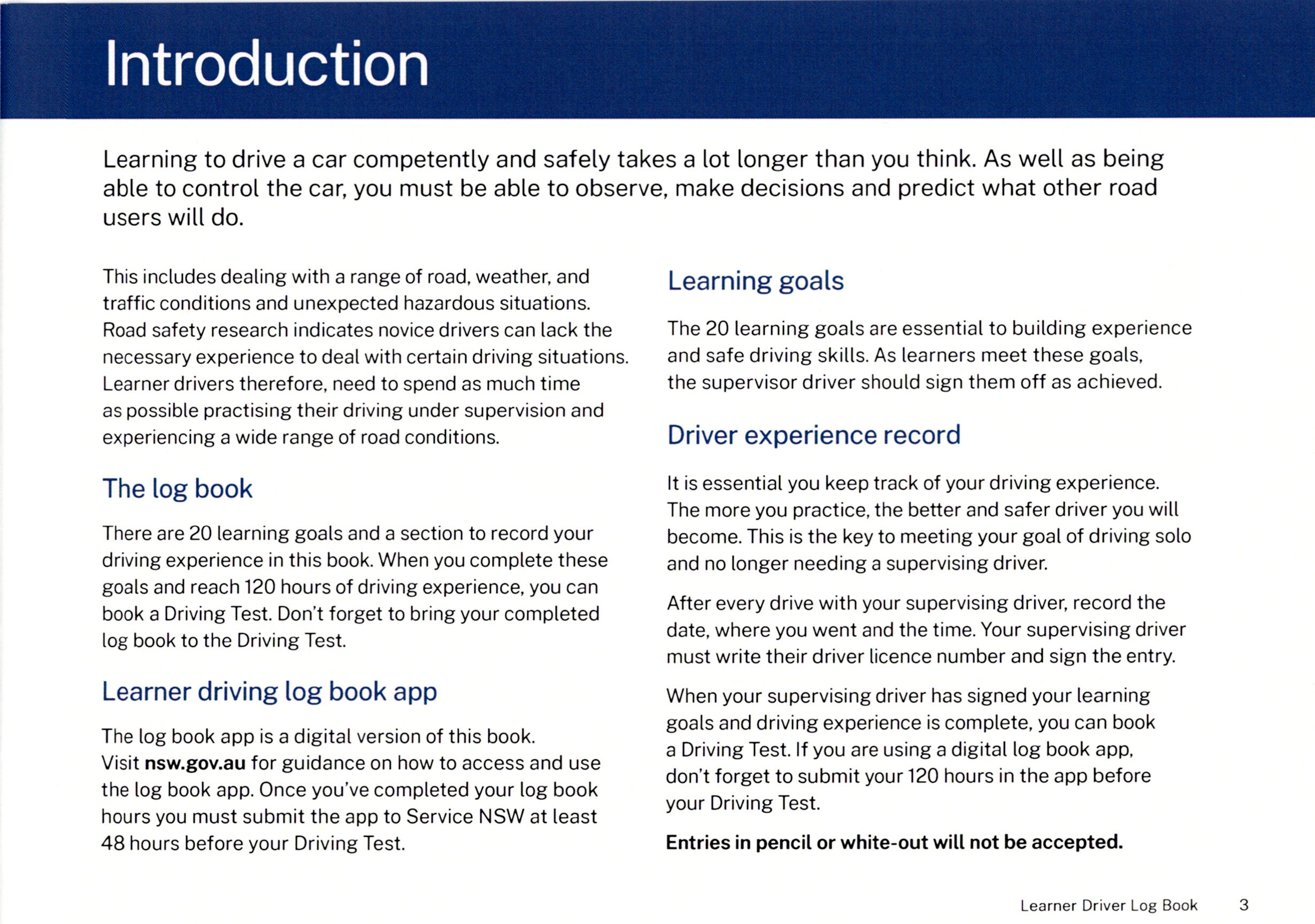 NSW Learner Driver Log Book Introduction and Digital App Guidelines